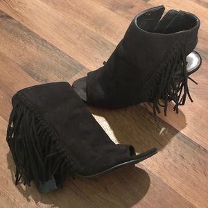 Black fringe heels